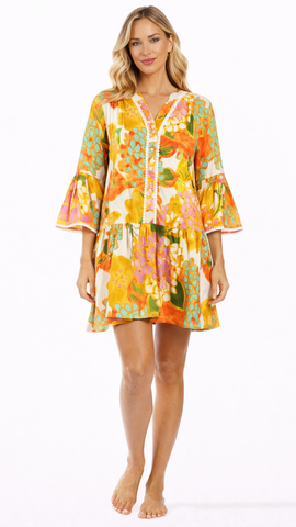 Yellow Floral Mini Dress – Luxury Resort Wear Vacation Dress  La Moda Clothing