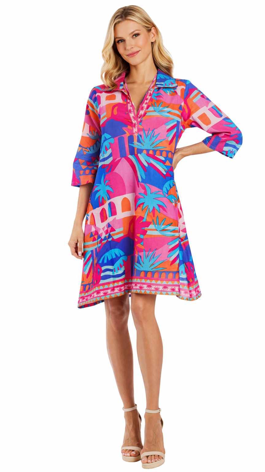Tropical Printed Shift Tunic Dress – Luxury Resort Wear | Colorful Vacation Cover Up  La Moda Clothing