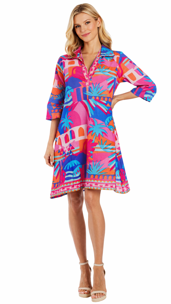 Tropical Printed Shift Tunic Dress - Luxury Resort Wear Tropical Printed Shift Tunic Dress - Luxury Resort Wear