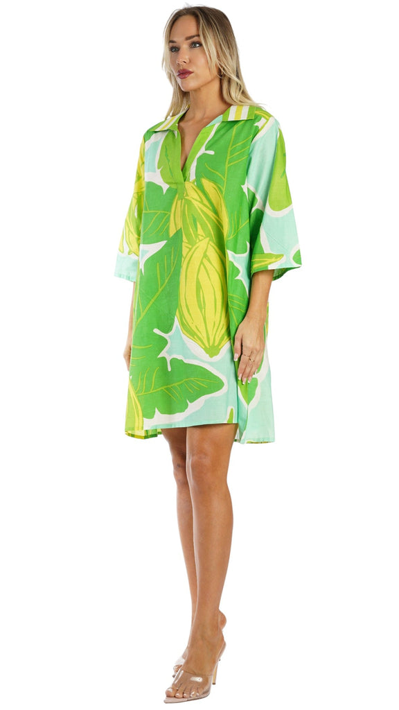 Green Tropical Tunic Dress – Luxury Resort Wear Vacation Cover Up  La Moda Clothing