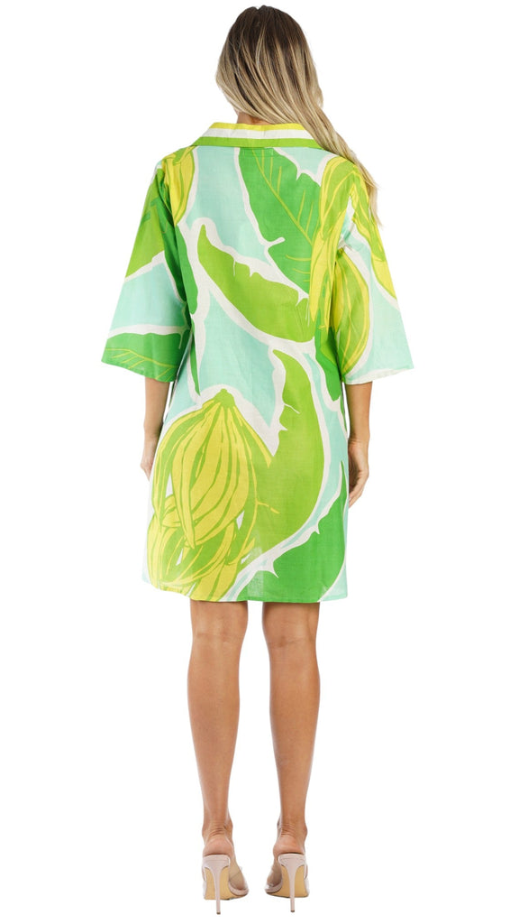 Green Tropical Tunic Dress – Luxury Resort Wear Vacation Cover Up  La Moda Clothing
