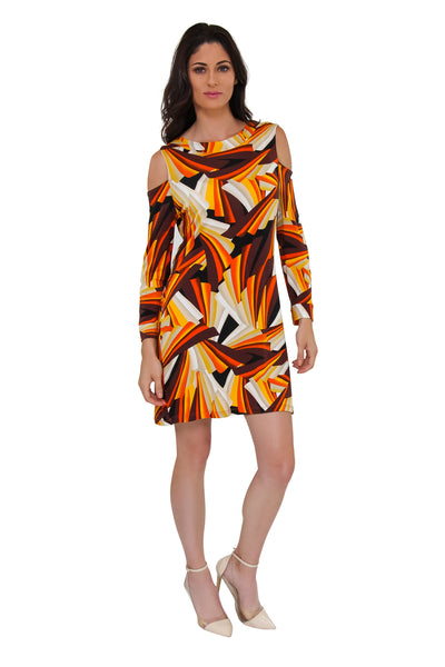 Geometric Print Cold Shoulder Resort Dress - La Moda Clothing