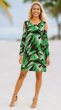 Geometric Print Cold Shoulder Resort Dress  Wholesale La Moda Clothing