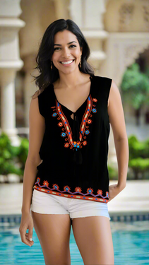 Embroidered Top with Cross Lace and Tassels  Wholesale La Moda Clothing