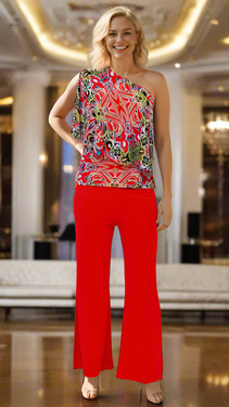 Printed One Shoulder Knit Top  Wholesale La Moda Clothing