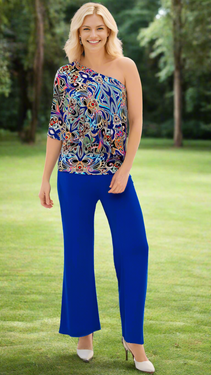 Printed One Shoulder Knit Top  Wholesale La Moda Clothing