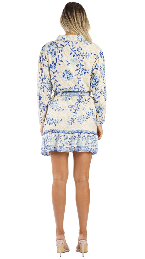 blue resort wear dress Blue Print Shirt Dress