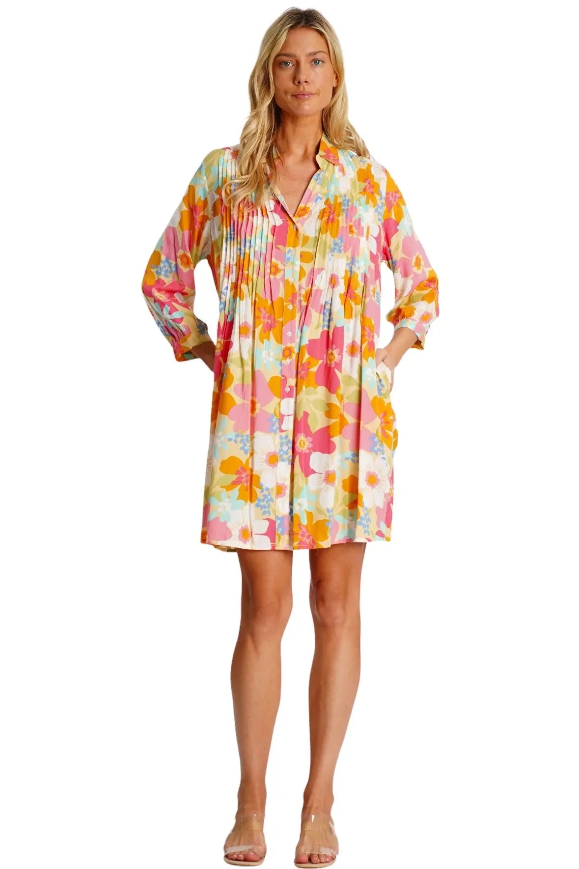 Pleated Mini Shirtdress  La Moda Clothing