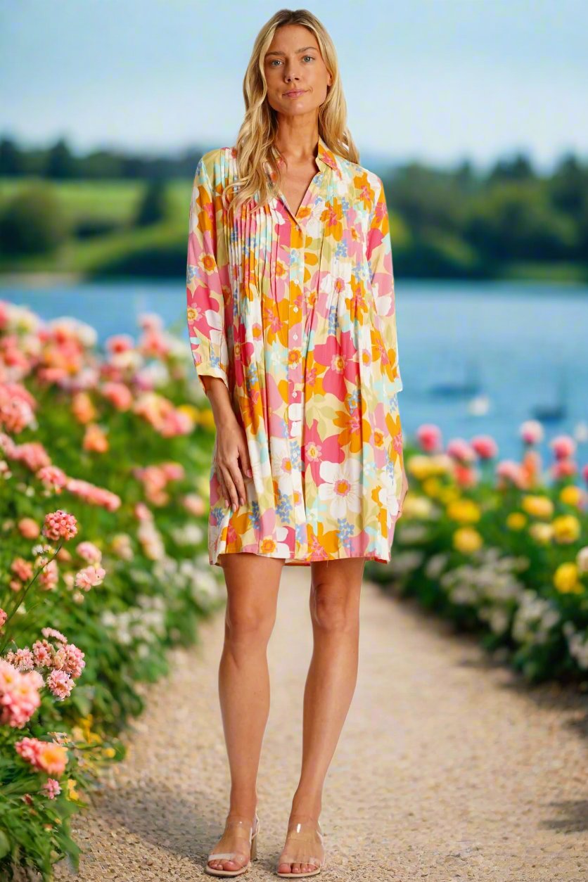 Pleated Mini Shirtdress  La Moda Clothing