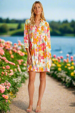 Pleated Mini Shirtdress  La Moda Clothing