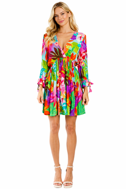 Wholesale Multicolor Tropical Bell-Sleeve Tie-Waist Mini Dress – B2B Wholesale