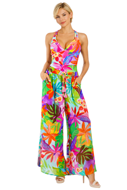 Wholesale Multicolor Tropical Palm-Print V-Neck Wide-Leg Cover Up Pant – B2B Resort