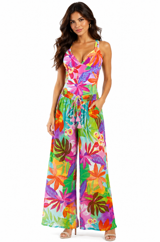 Wholesale Multicolor Tropical Palm-Print V-Neck Wide-Leg Cover Up Pant – B2B Resort