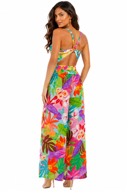 Wholesale Multicolor Tropical Palm-Print V-Neck Wide-Leg Cover Up Pant – B2B Resort