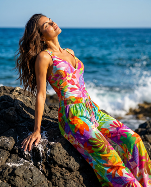Wholesale Multicolor Tropical Palm-Print V-Neck Wide-Leg Cover Up Pant – B2B Resort