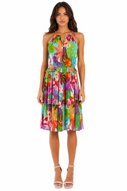 Wholesale Multicolor Tropical Floral Halter Tiered Mini Dress – B2B Wholesale