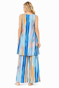 Blue and peach watercolor stripe wholesale co-ord pant set - side view
