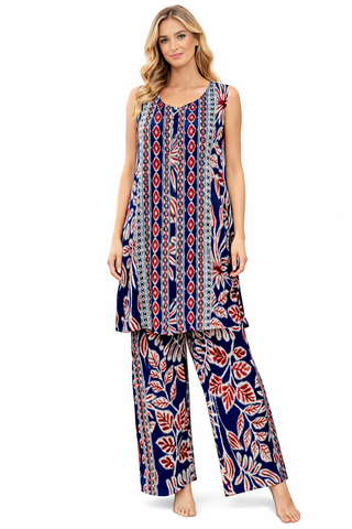 Navy Batik Tunic & Palazzo Pant Set – Wholesale 6-Pc Pack