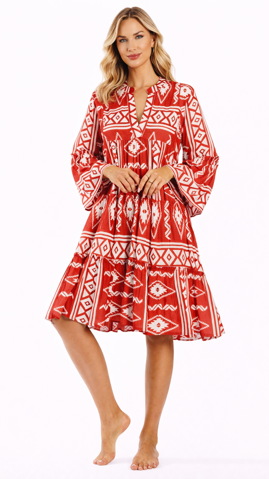 Red Boho Mini Dress Wholesale | Resort Wear Vacation Dress for Boutiques  La Moda Clothing