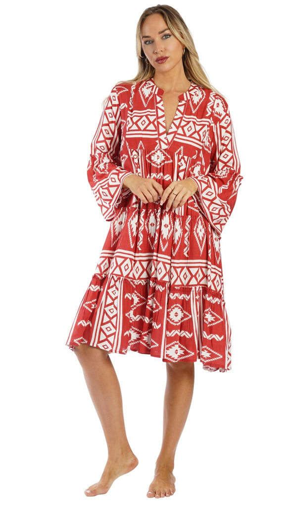 Red Boho Mini Dress Wholesale | Resort Wear Vacation Dress for Boutiques  La Moda Clothing