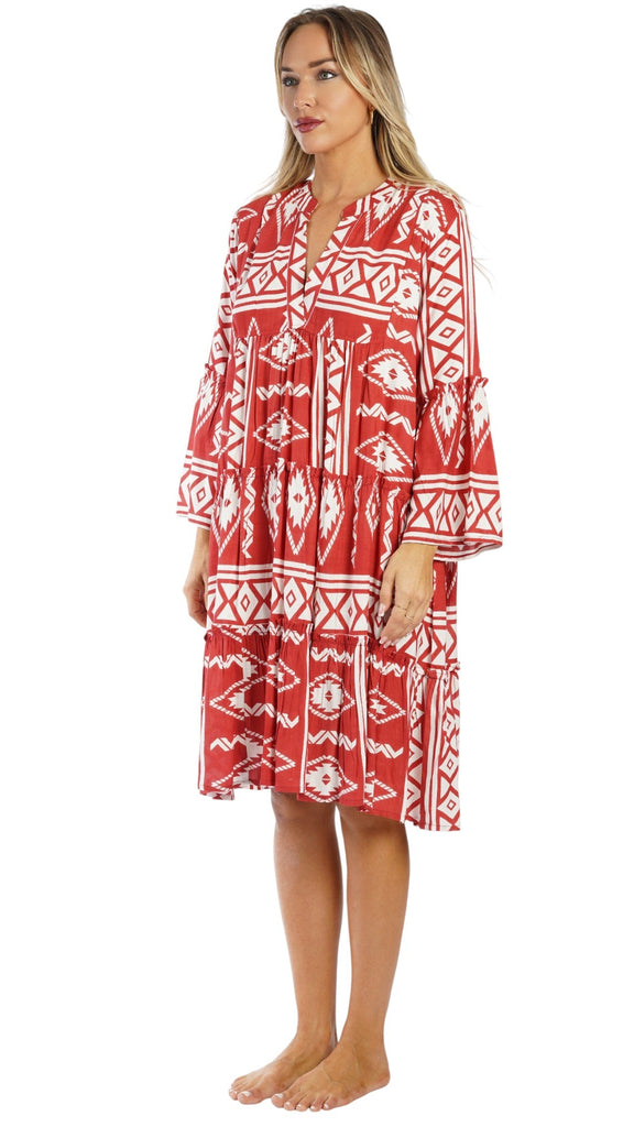 Red Boho Mini Dress Wholesale | Resort Wear Vacation Dress for Boutiques  La Moda Clothing