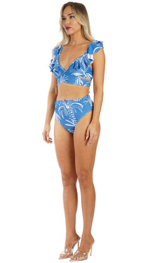 Wholesale Blue Ruffle Bikini Set with Matching Cover Ups | Resort Swimwear Supplier  La Moda Clothing