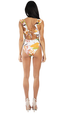 Wholesale Tropical Belted One Piece Swimsuit with Matching Cover Ups | Resort Swim Supplier  La Moda Clothing