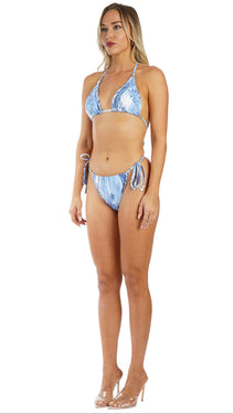 Wholesale Blue Tie-Side Bikini Set with Matching Cover Ups | Resort Swimwear Supplier  La Moda Clothing