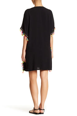 Black Kaftan Style Tunic with Multi Colored Tassels and Ties - Wholesale Wholesale La Moda Clothing