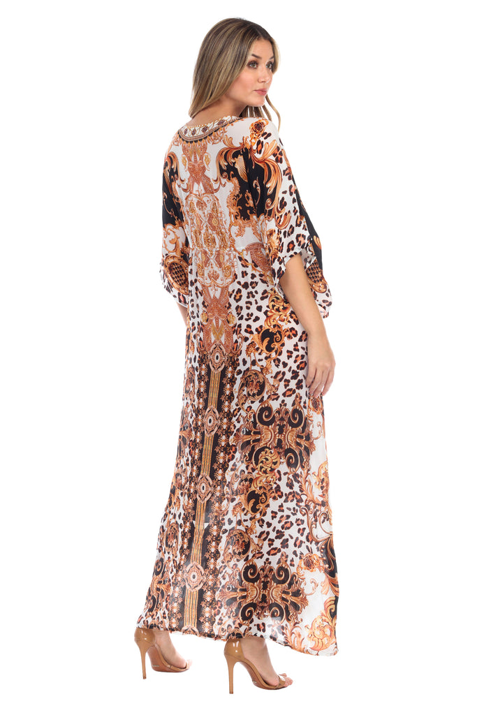 Royal Jungle Printed Long Kaftan-Style Robe And Beachwear Cover Up - La Moda Clothings