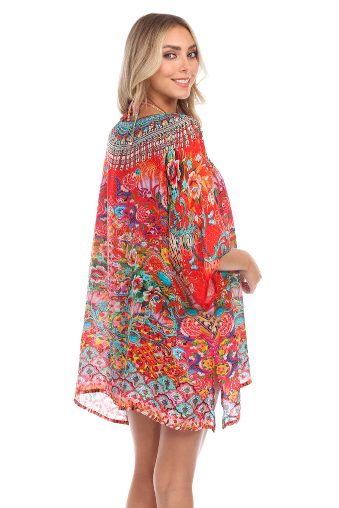 Soul of Summer Mixi Short Kaftan Dress in Viscose Silk - La Moda Clothings