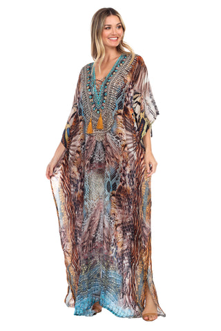 Animal Paradise Long Caftan Dress - La Moda Clothings