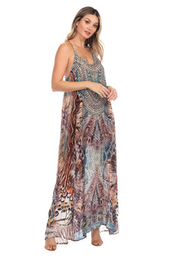 Animal Paradise Elegant Maxi Pocket Dress in Viscose Silk - La Moda Clothings