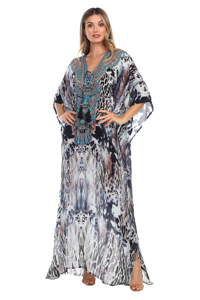 Clouded Leopard Long Caftan Maxi Dress - La Moda Clothings