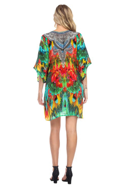 Macaw Short Robe Dress Cover up in Silk - La Moda Clothings