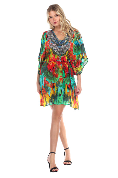Macaw Short Robe Dress Cover up in Silk - La Moda Clothings