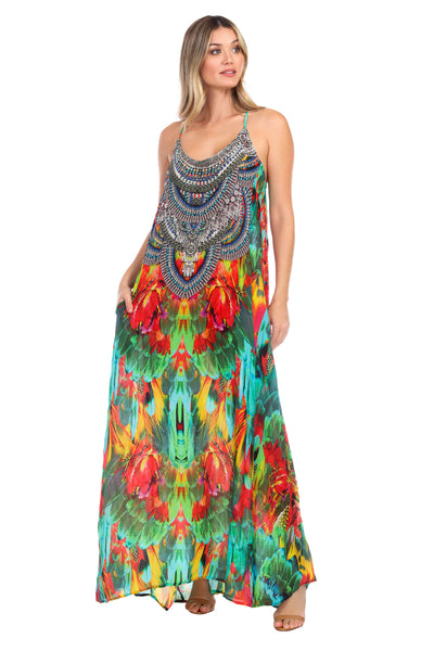 Macaw Women's T Back Front Pocket Bohemian Maxi Dress - La Moda Clothings