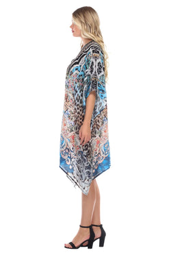 Luxury Silk Caftan Dress/Cover Up with V-Neck Cross Lace - La Moda Clothings