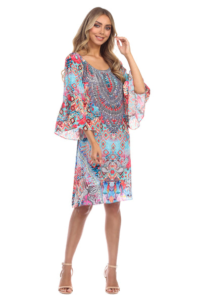 Ikat Blossom Women's Off Shoulder Mini Dress - La Moda Clothings