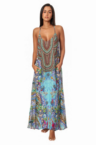Poppy Garden Racerback Maxi Dress for Resort or Cruise - La Moda Clothing