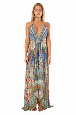 Queens Garden High-Low Halter Handkerchief Long Dress for Beach Party - La Moda Clothing