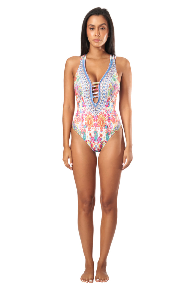 Eden Garden Plunge One-Piece Swimsuit - La Moda Clothing