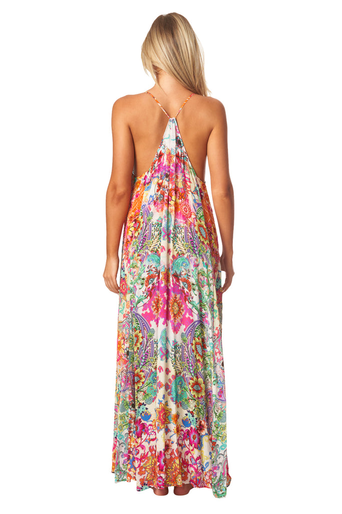 Eden Garden Bohemian T-back Maxi Dress with Front Pockets - La Moda Clothing