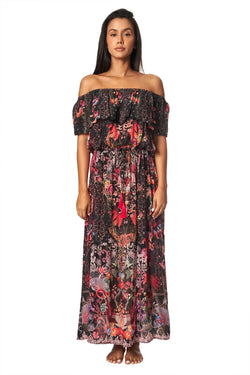 Forest Festival Long Off the Shoulder Dress - La Moda Clothing
