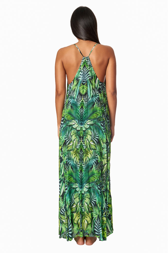 Wild Country Tropical Print Racerback Maxi dress with front pockets - La Moda Clothing