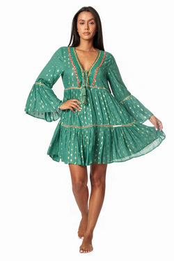 Flowy Flared Sleeve Casual Mini Dress - La Moda Clothing