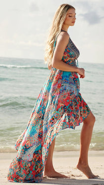 Ikat Blossom Bright & Bold Pattern Trendy Designer Hi-Lo Dress - La Moda Clothings