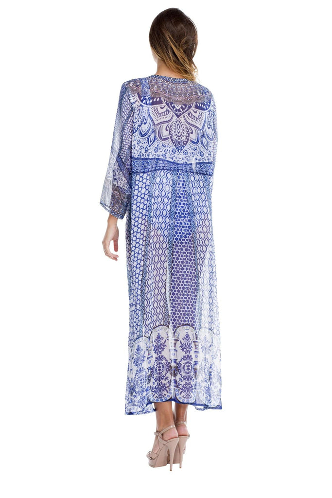Balearic Beauty Long Cape Kimono with Matching Swimwear | ResortWear Wholesale - La Moda Clothings