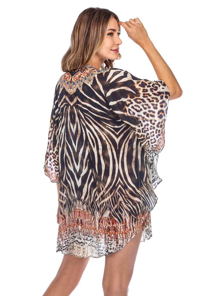 Lightweight Caftan Dress/Cover Up with V-Neck Jewels - La Moda Clothings
