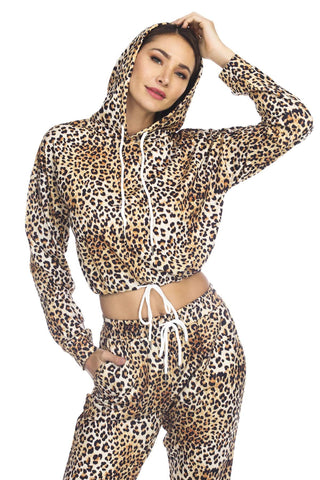 Women's Bryce Cropped Hoodie in Leopard Print by Club Moda - La Moda Clothings